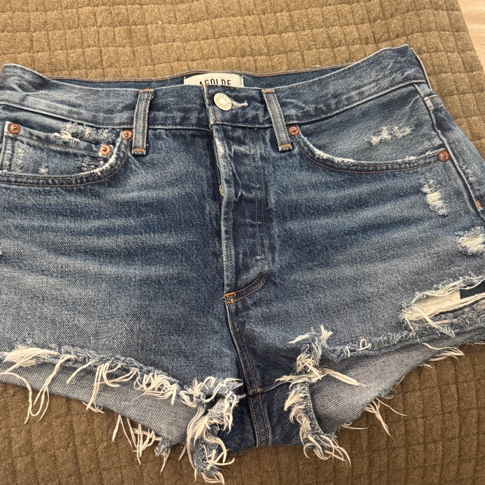 Agolde Women's Frayed Hem Jean Shorts - Blue